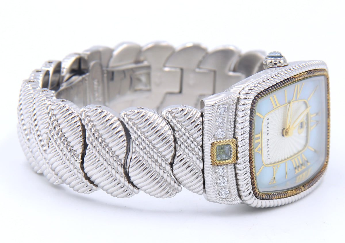 Judith Ripka Blue Mother of Pearl Rectangle Dial Watch