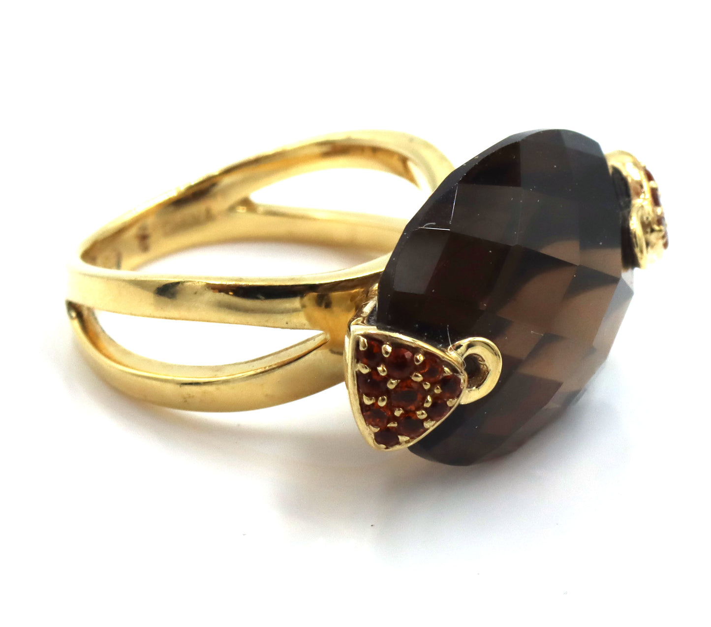 Set of 925 sterling silver smokey quartz dangle earrings and matching ring