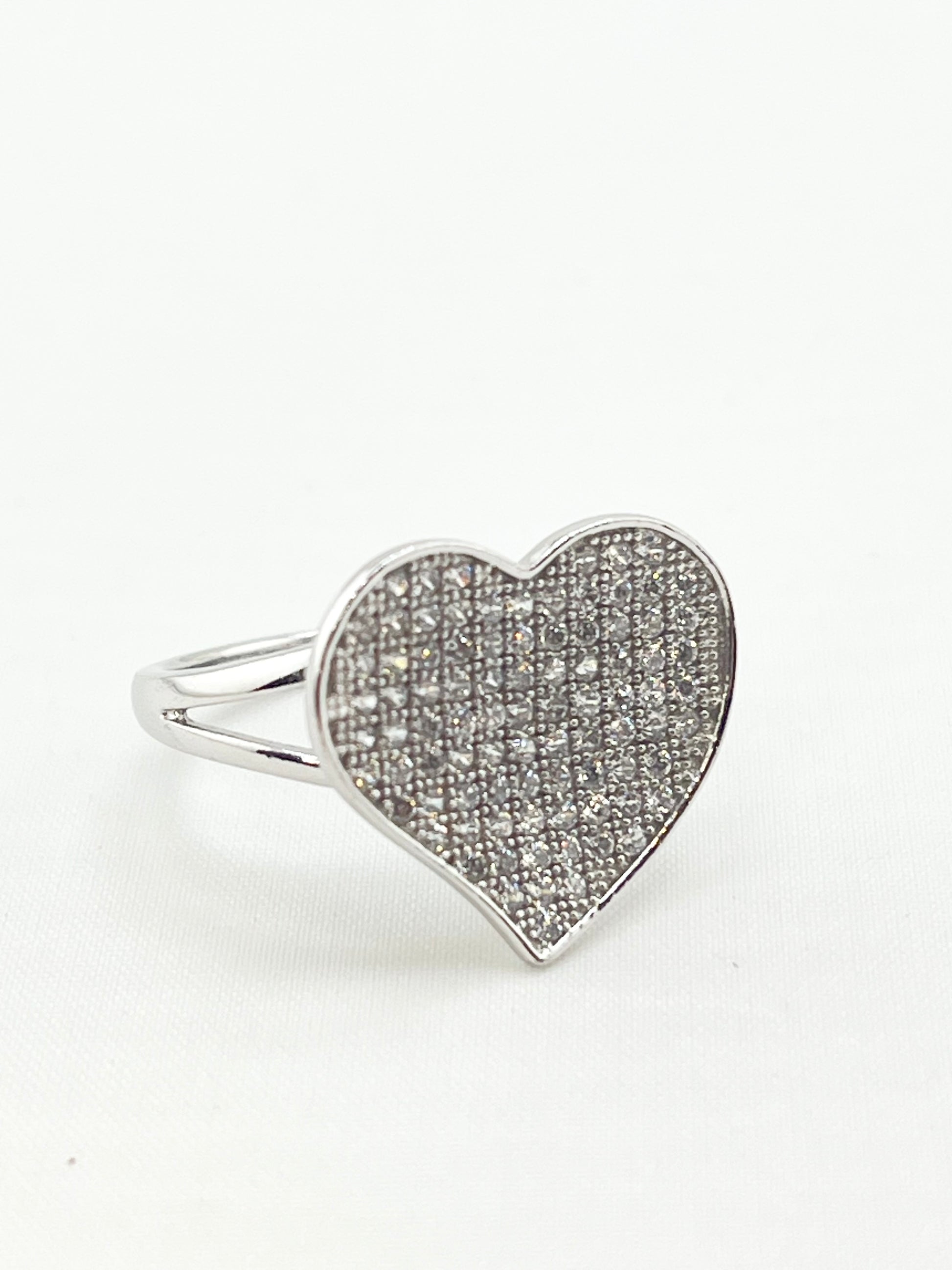 925 Sterling Silver Full Pave Crystal Heart Ring
