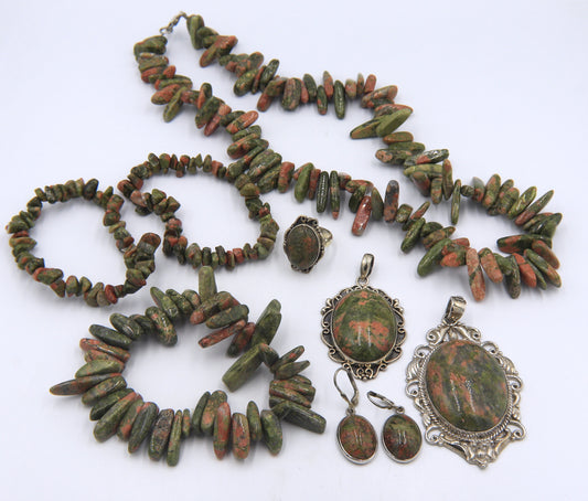 Lot of Unakite gemstone mixed jewelry