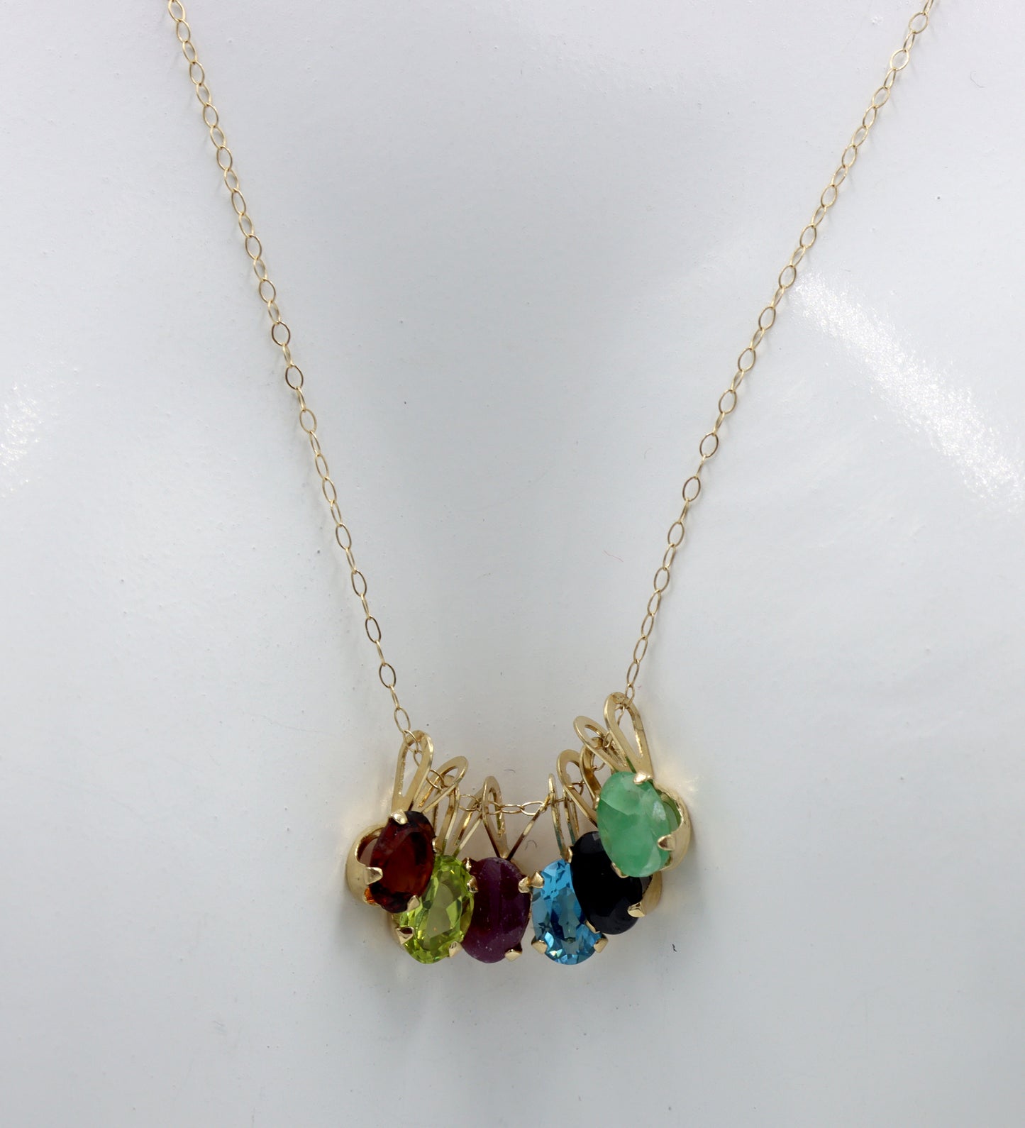 14kt Yellow gold multi color gemstone pendant on chain