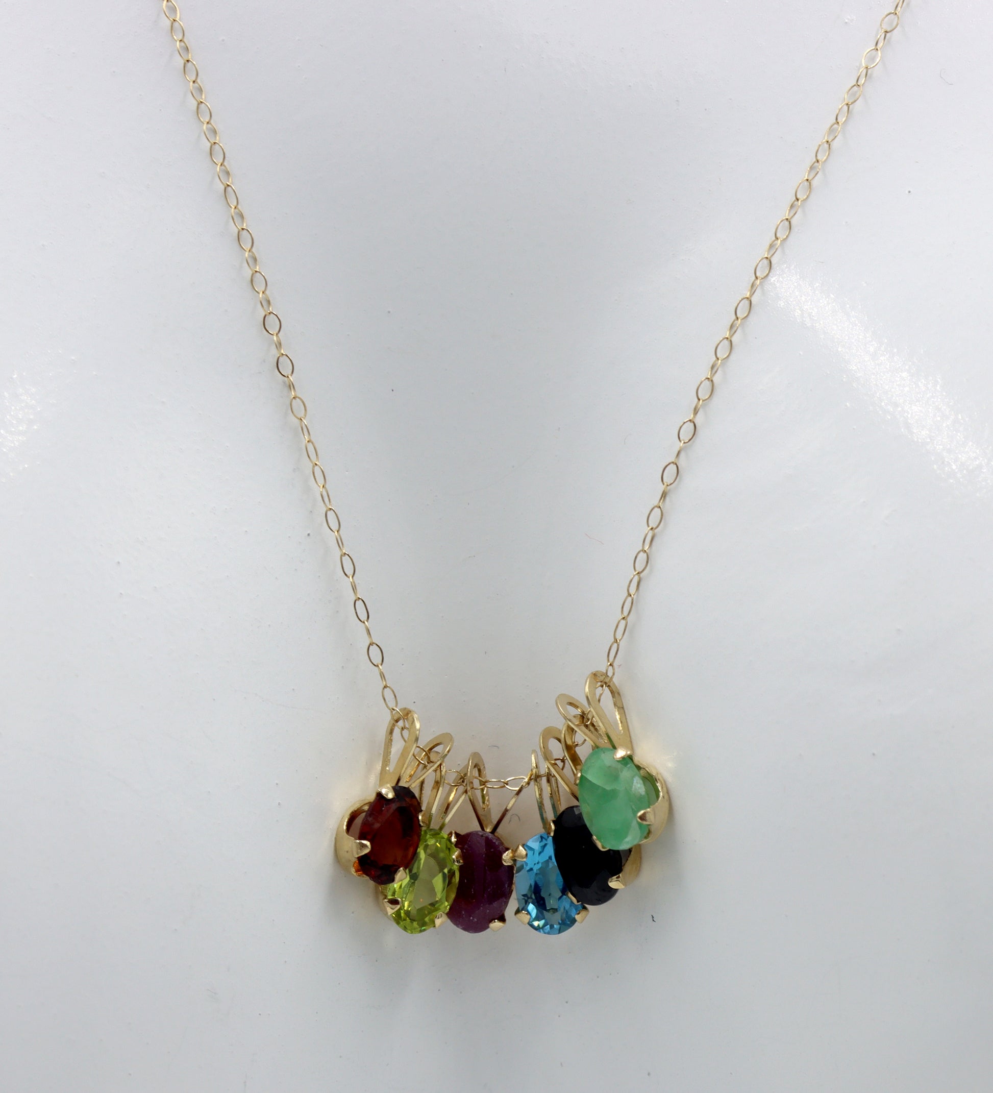 14kt Yellow gold multi color gemstone pendant on chain