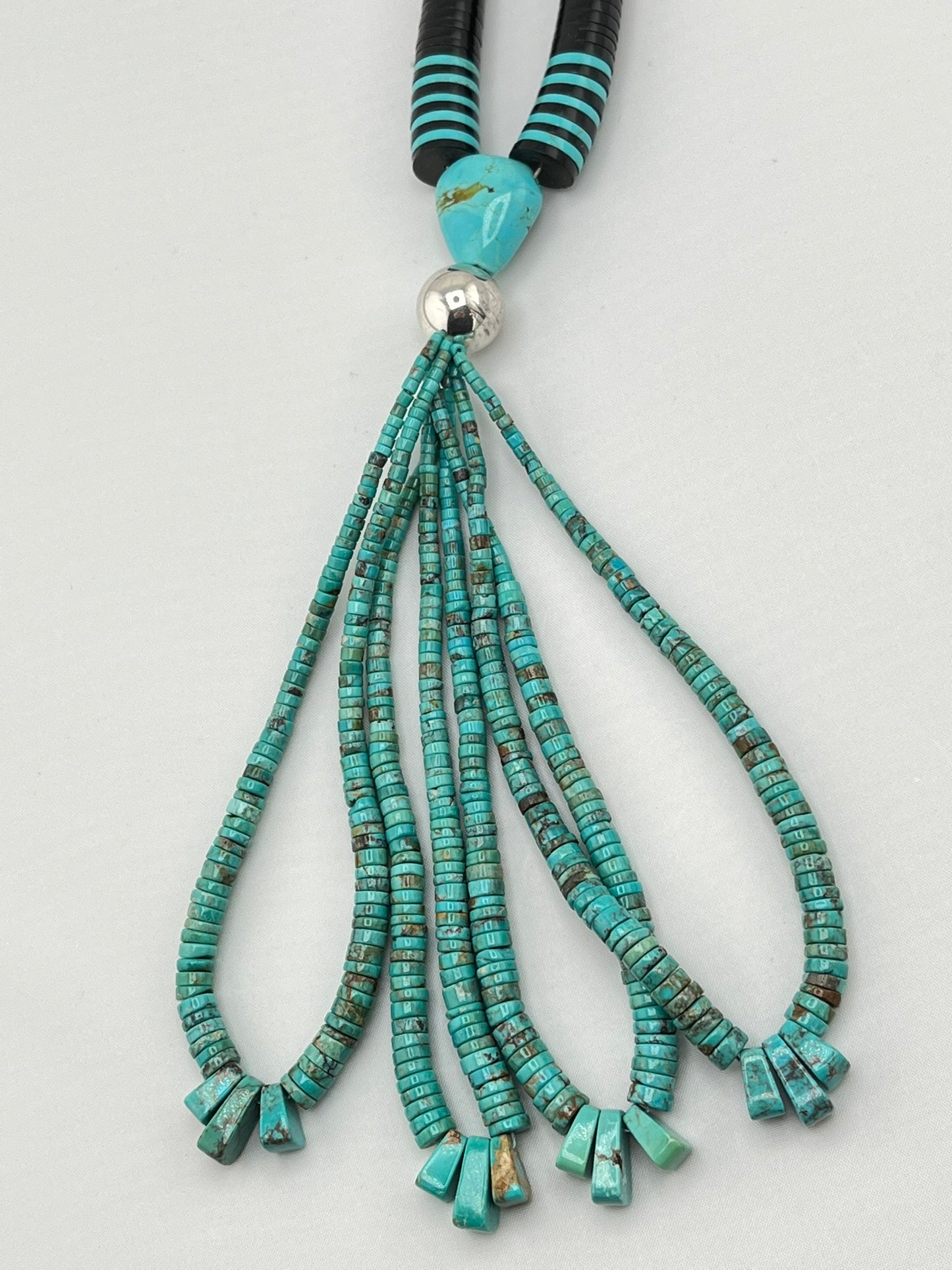925 Sterling Silver Handcrafted Unique Native American Heishi necklace With Turquoise Jacla Drop Nec