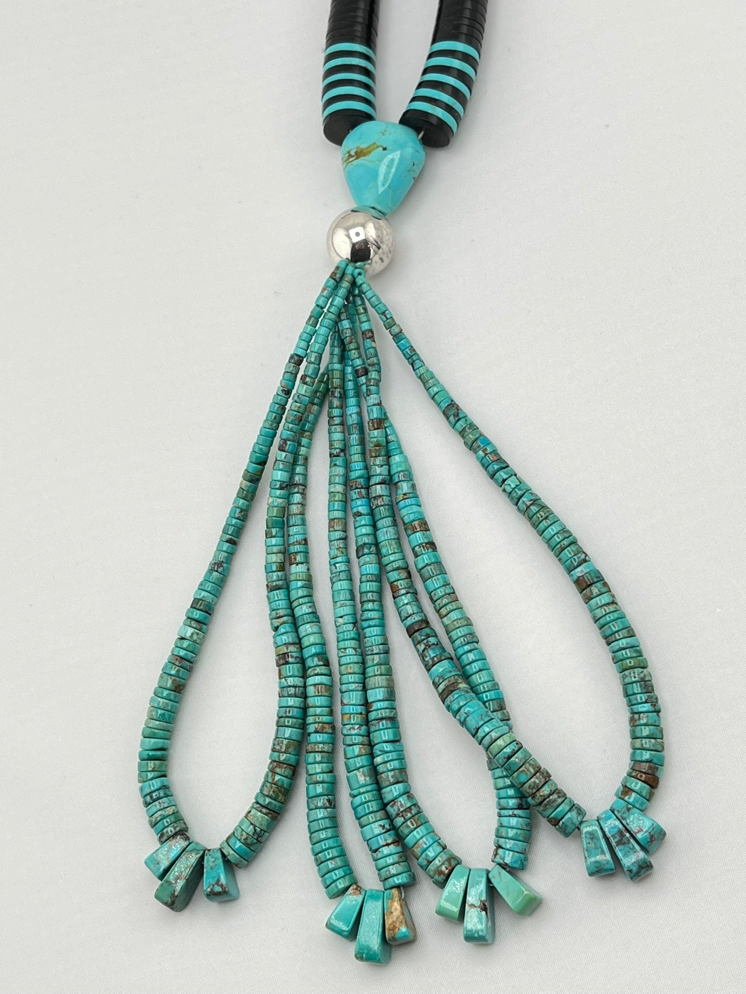 925 Sterling Silver Handcrafted Unique Native American Heishi necklace With Turquoise Jacla Drop Nec