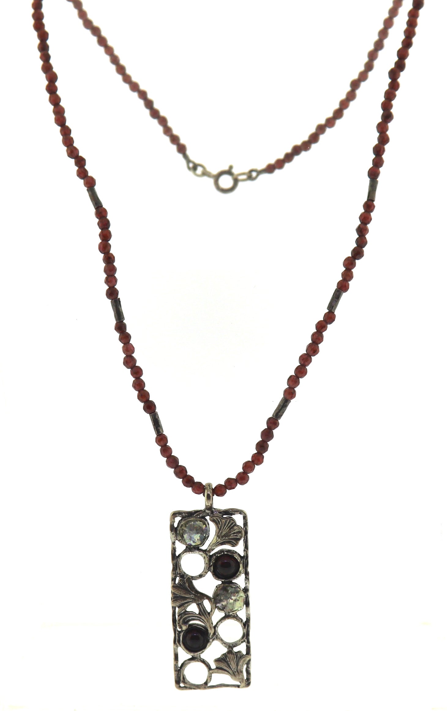 925 Sterling Silver Pendant on Beaded Gemstone