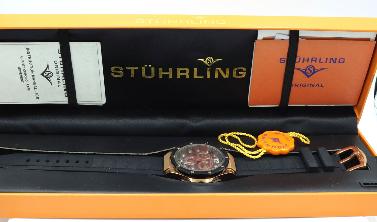 Stuhrling chronograph sports watch black and copper dial