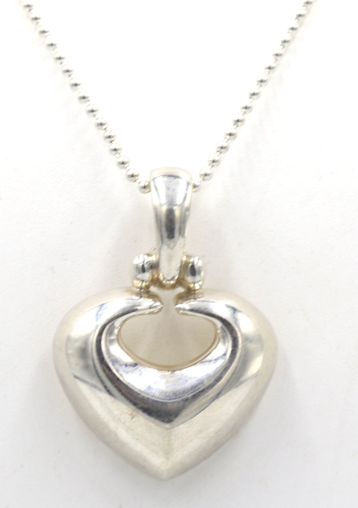 925 Sterling silver signed heart shaped pendant on beaded chain necklace