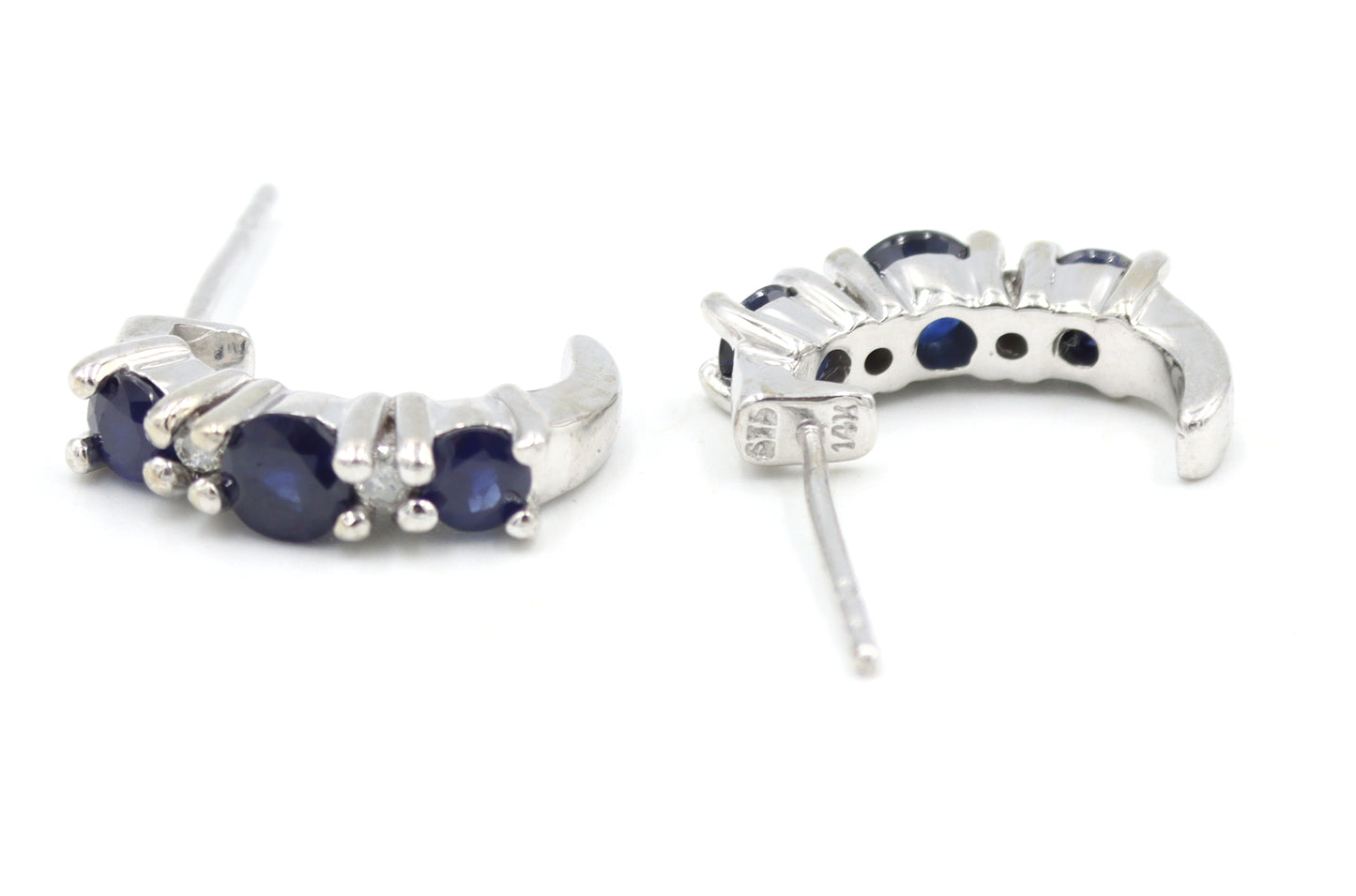 14kt White gold sapphire and diamond J hoops
