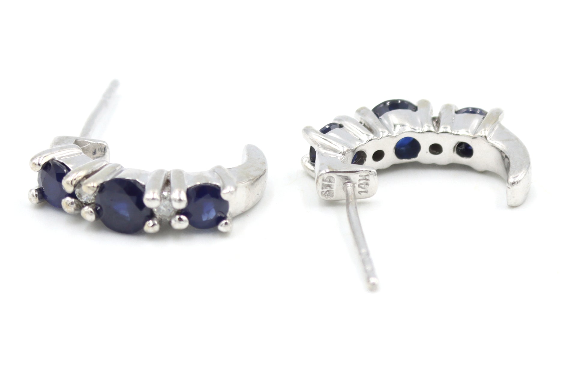14kt White gold sapphire and diamond J hoops