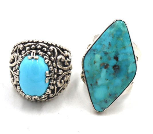 Lot of 2 Turquoise 925 sterling silver rings