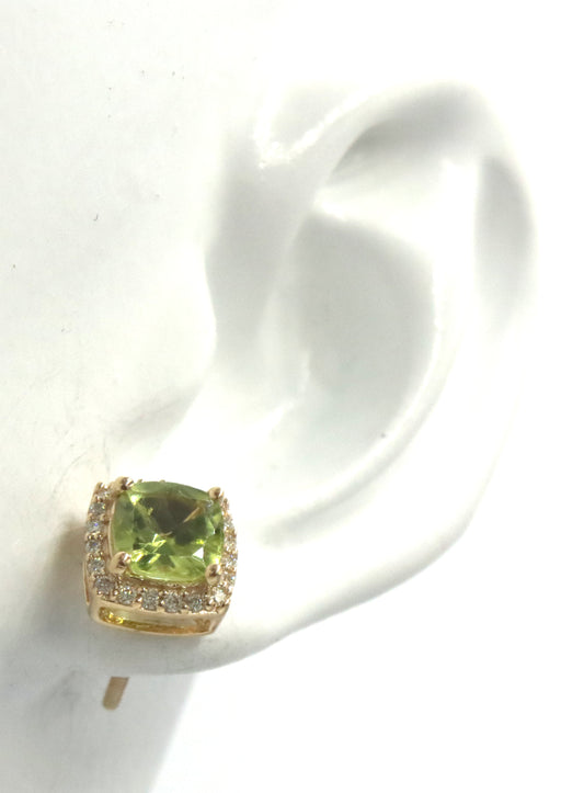10kt Yellow gold Peridot and diamond stud earrings