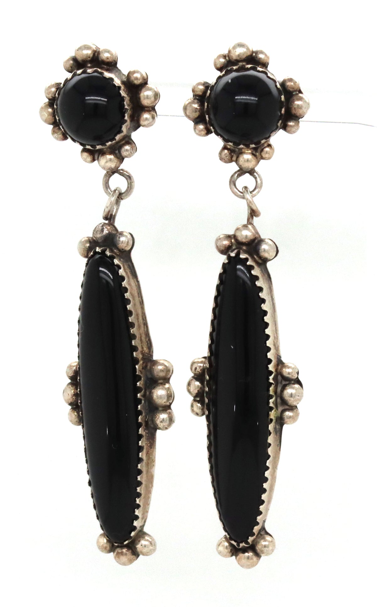 925 Sterling Silver Vintage Native American BLack Onyx Dangle Earrings