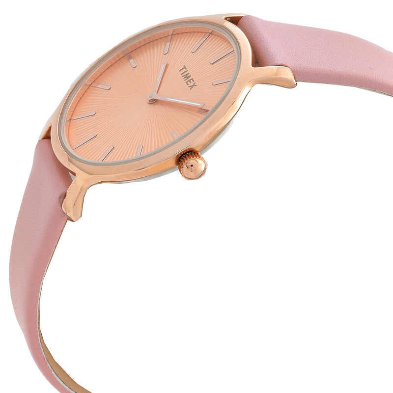 Timex Transcend Womens Quartz Rose Gold Dial Pink Leather Strap Watch 34 mm