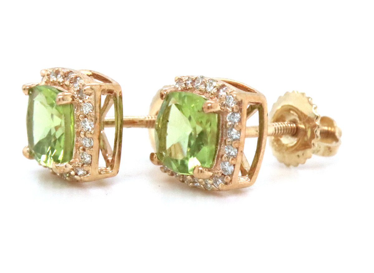 10kt Yellow gold Peridot and diamond stud earrings
