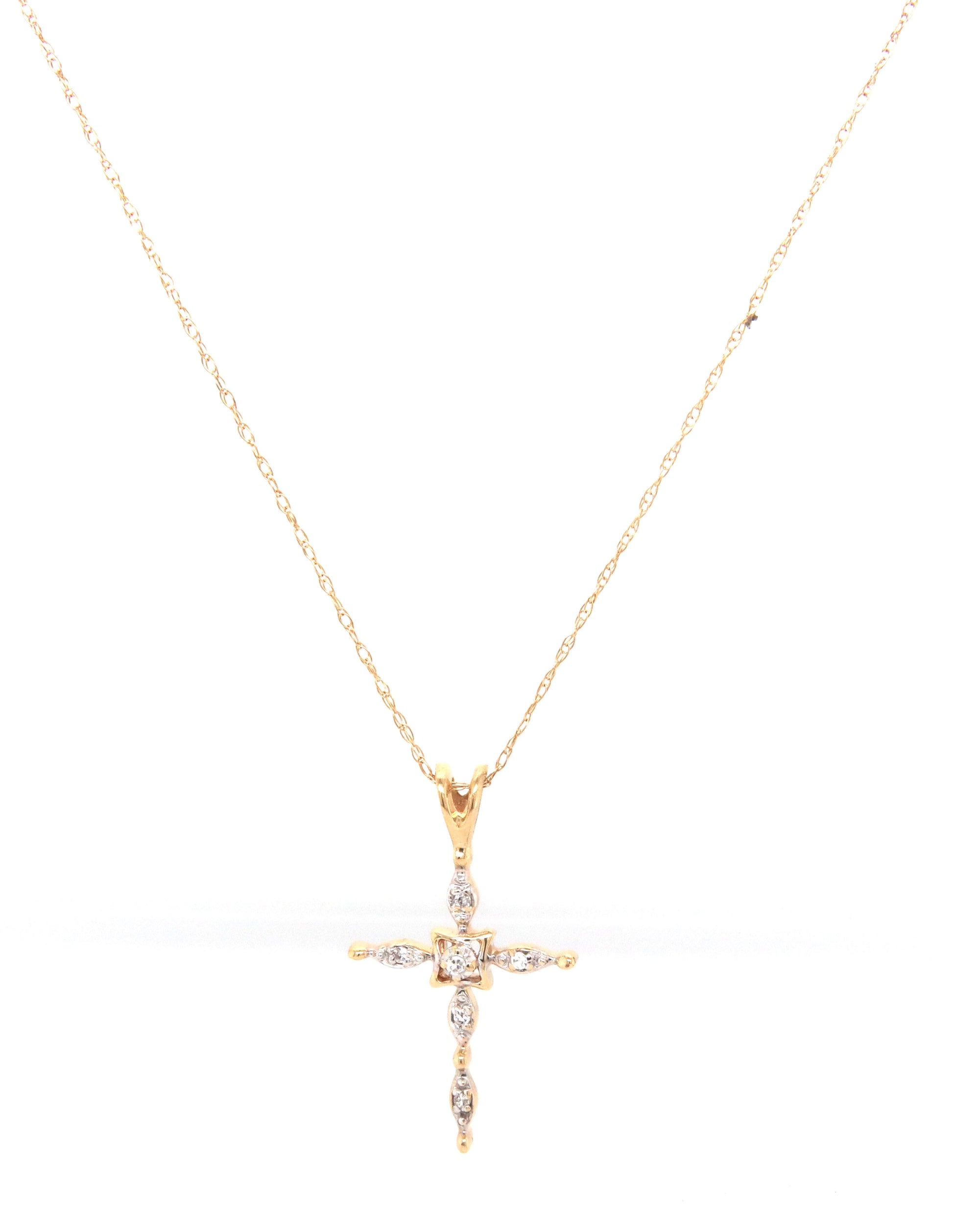 14kt Yellow gold diamond accent cross pendant on chain
