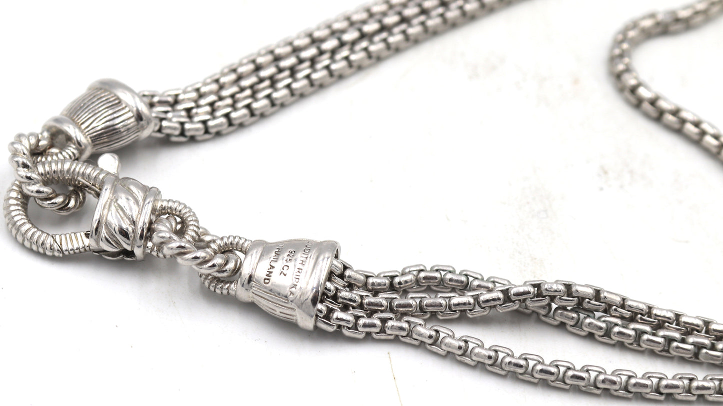 Judith Ripka 925 sterling silver crystal 3 row necklace