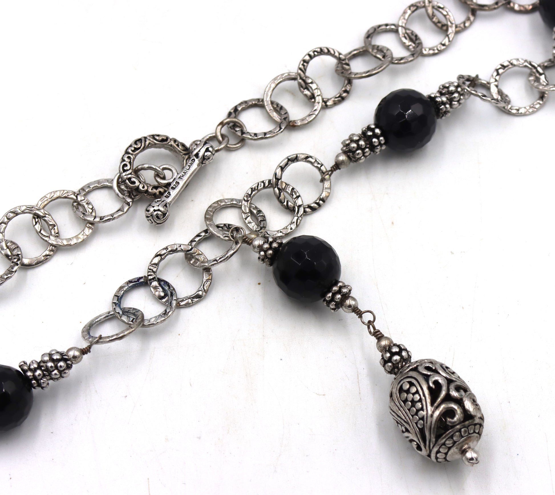 925 Sterling silver black onyx lariat necklace