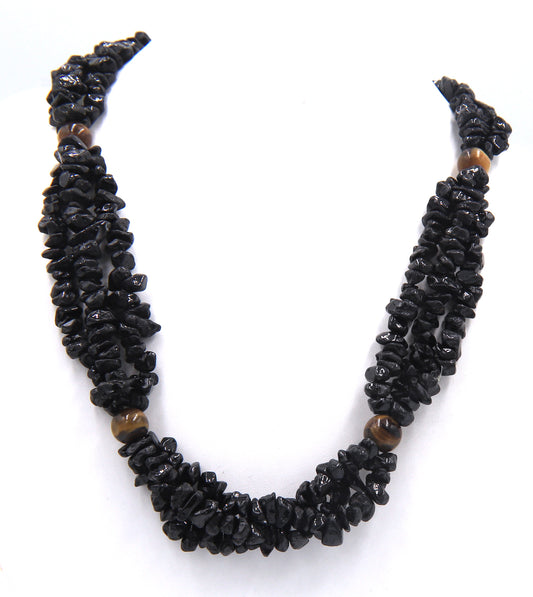 Black onyx and Tiger eye 3 row necklace