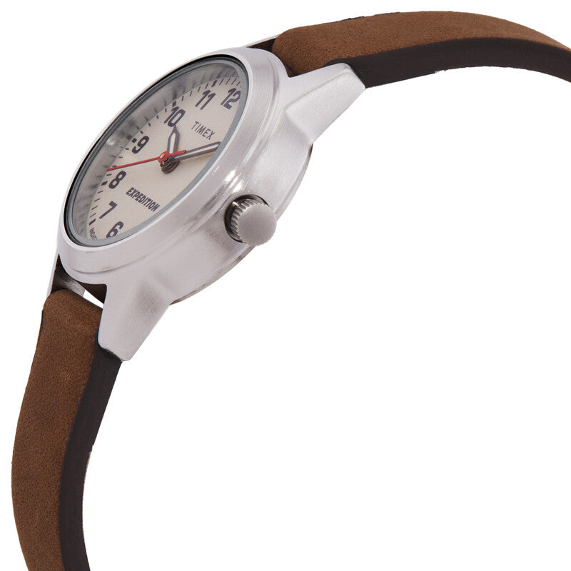 Timex Expedition Field Womens Analog Quartz Brown Leather Strap Watch Cream Dial
