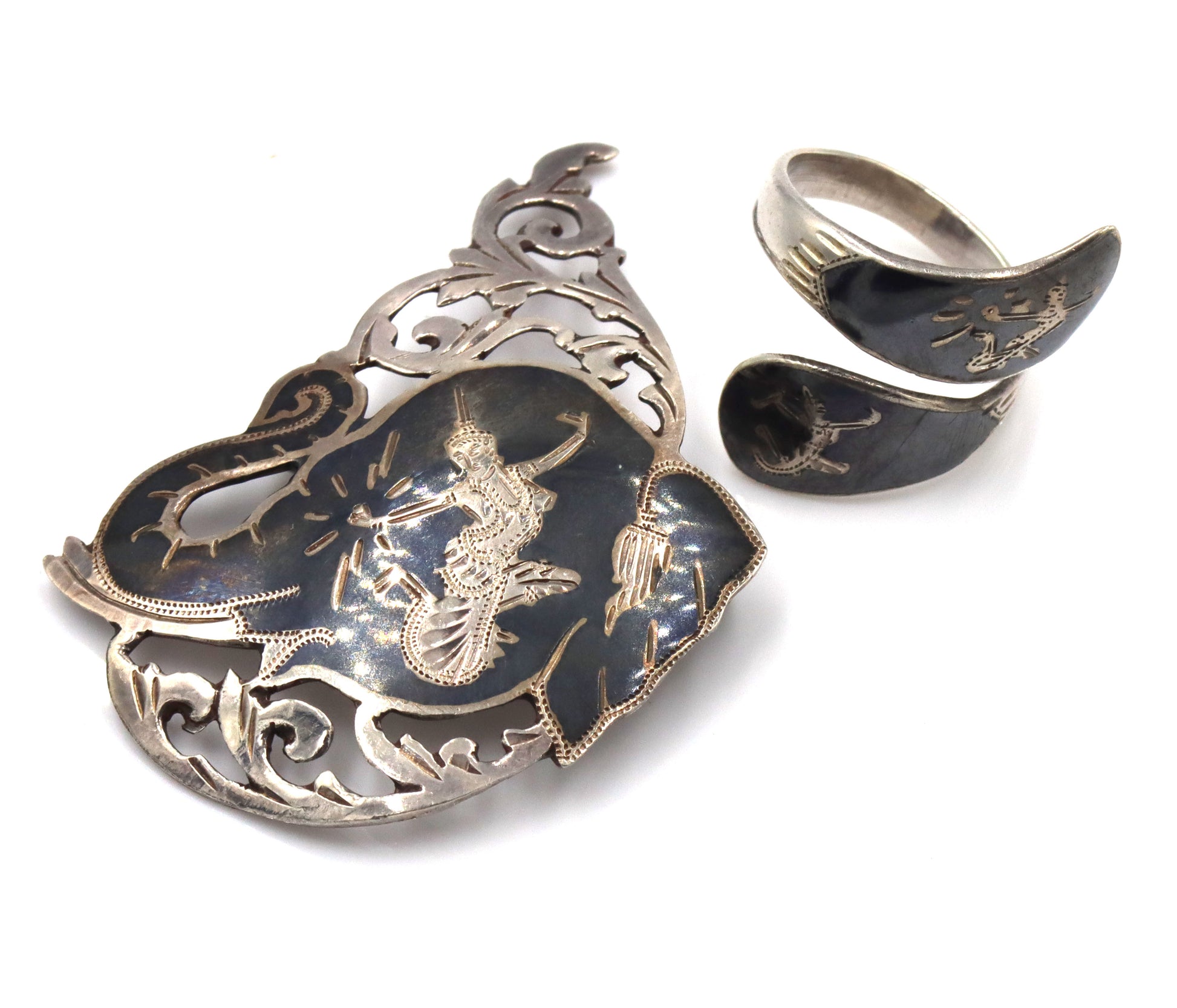 Vintage Siam 925 Sterling silver and Enameled lot of jewelry