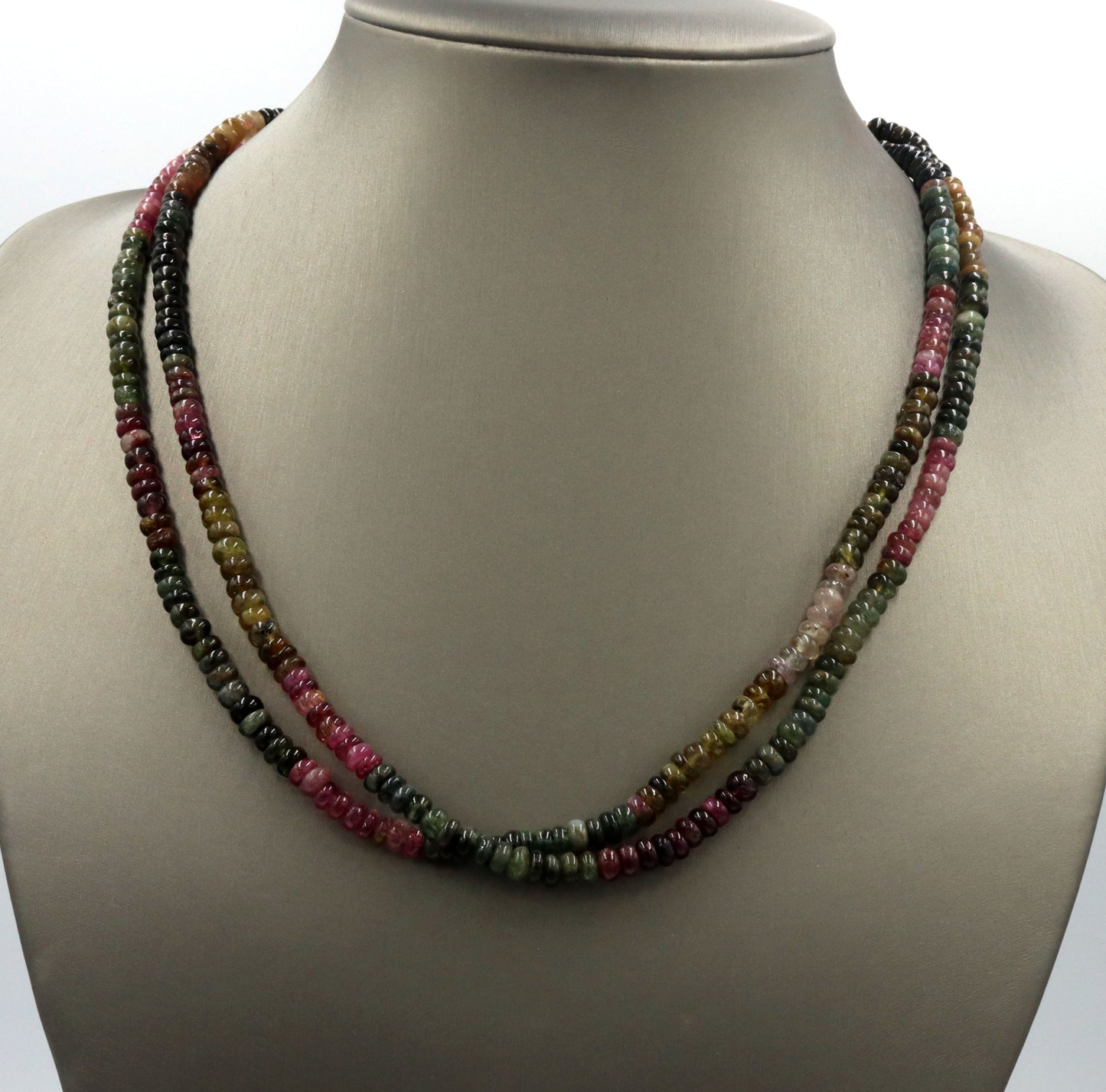 2 Row multi color gemstone necklace with sterling silver clasp