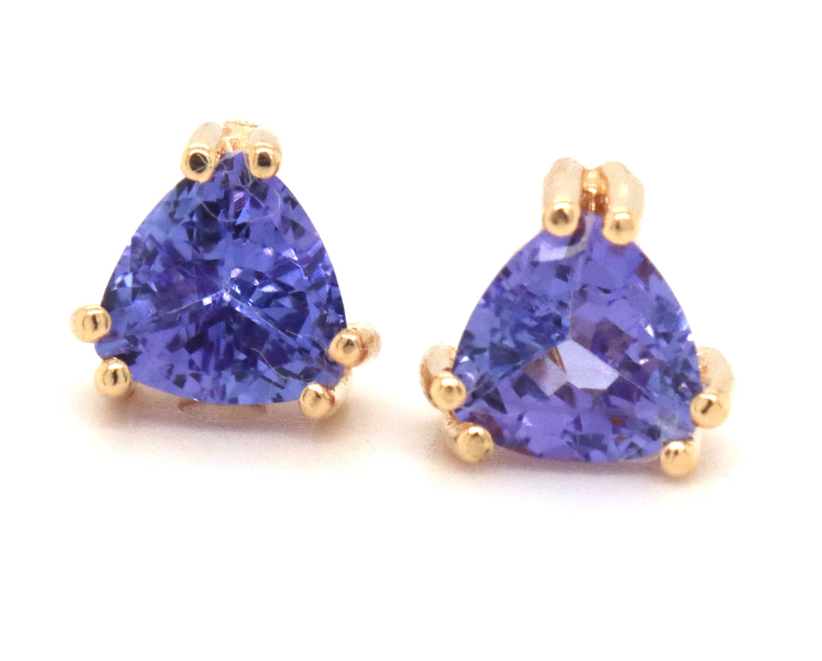 14kt Yellow gold Trillion Tanzanite stud earrings