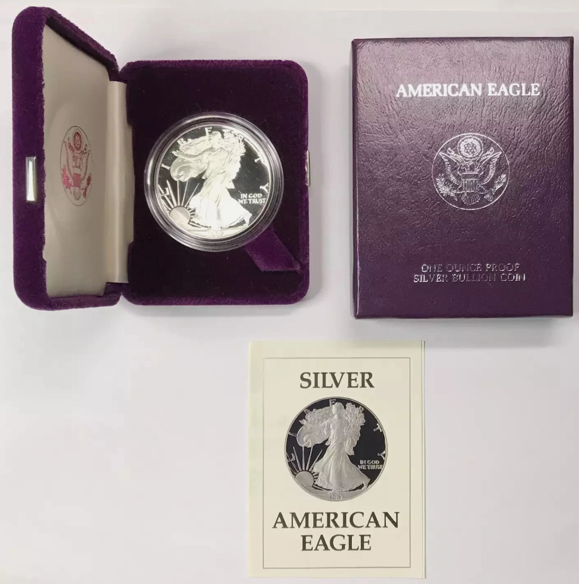 1987-S American Silver Eagle PROOF 1 Oz Silver Coin With Box and COA