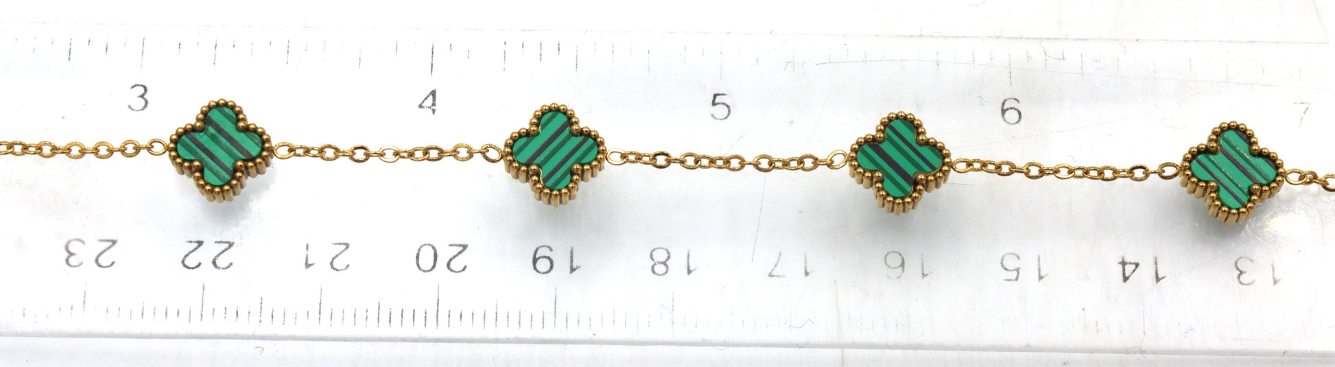 Gold plated Malachite 5 clover adjustable bracelet
