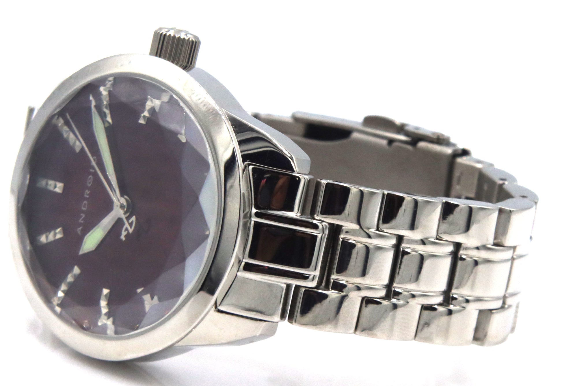 Android watch features a bold burgundy dial