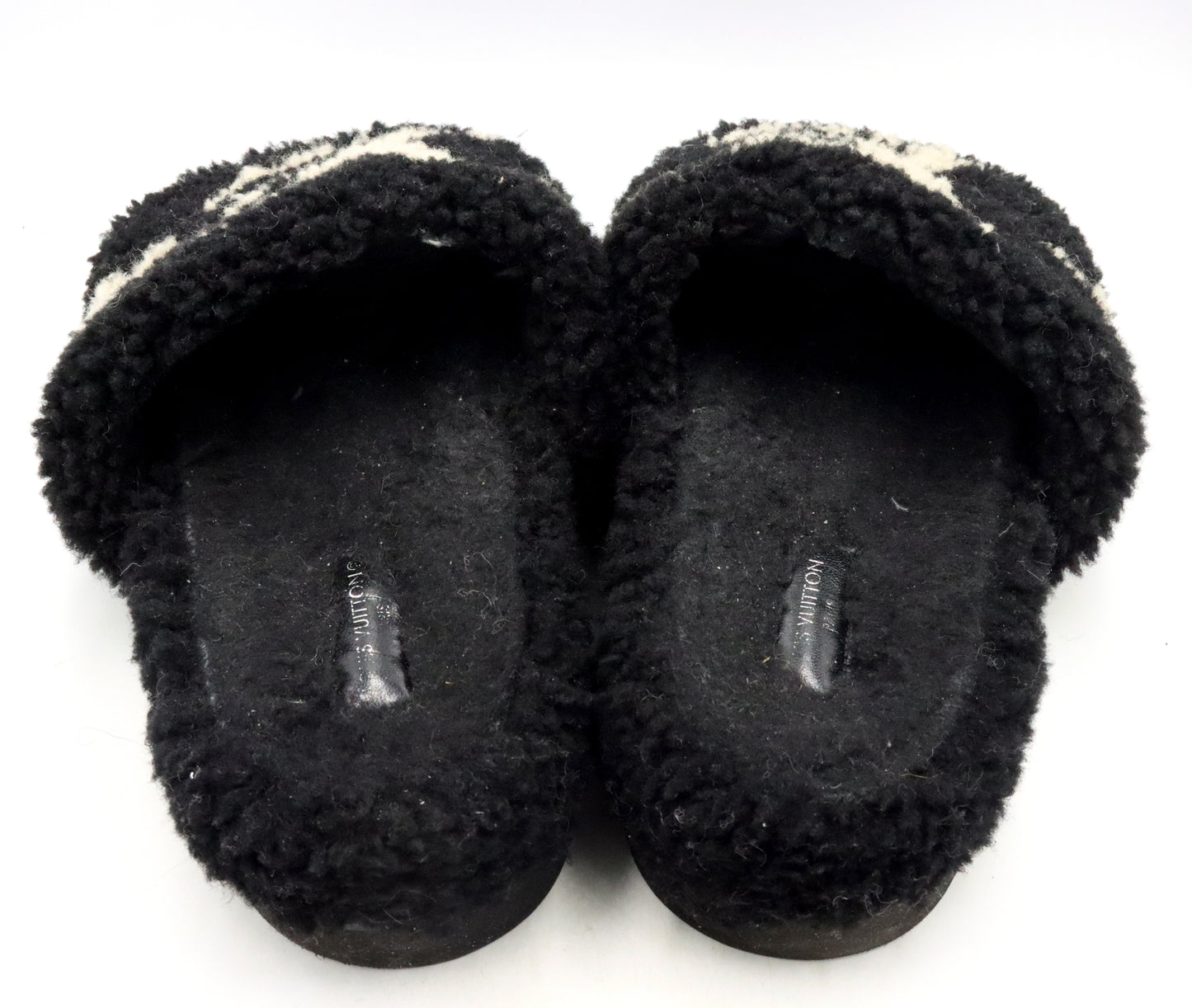 Louis Vuitton black white shearling Paseo flat Comfort mules