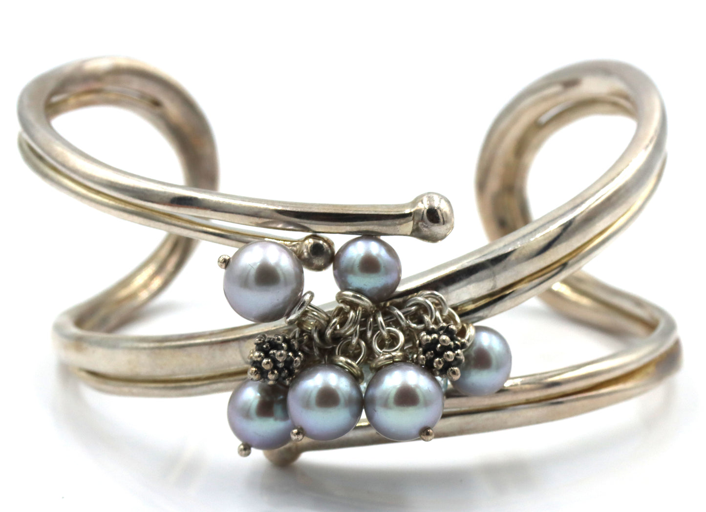 925 Sterling Silver Michael Dawkins Pearl & Blue Topaz Cuff Bracelet
