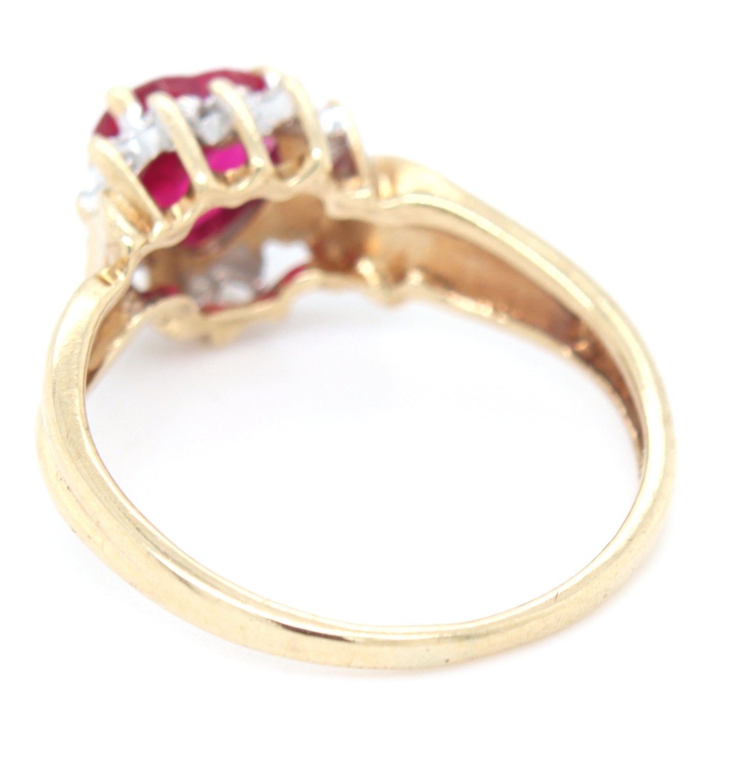 10kt Yellow gold heart shaped pink topaz and diamond ring