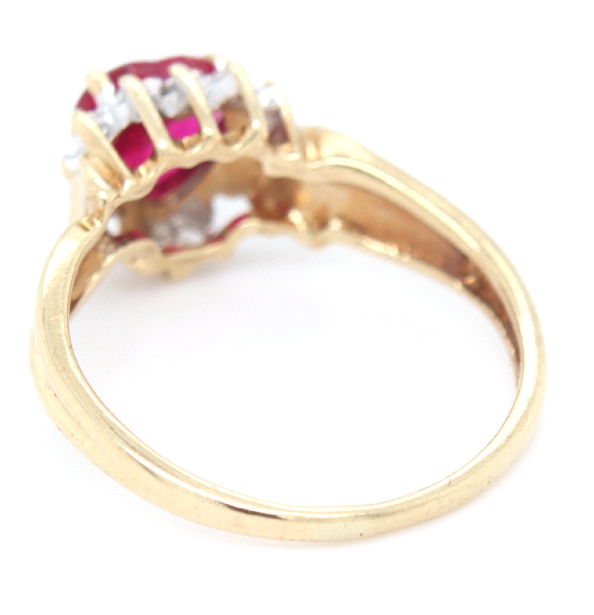 10kt Yellow gold heart shaped pink topaz and diamond ring