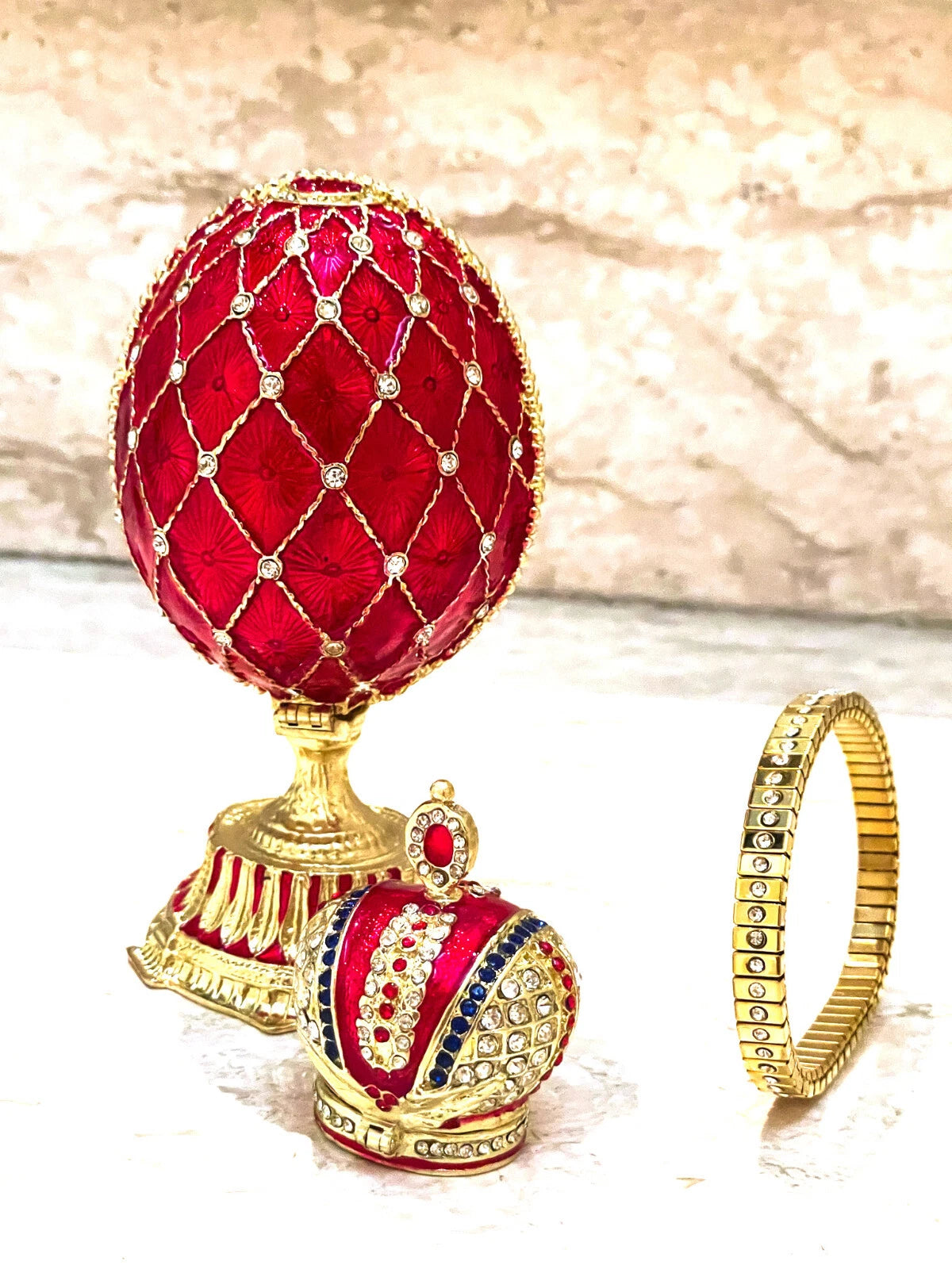 Ruby Fabergé Egg Style Trinket Box – Luxury Austrian Crystal & 24K Gold Decor