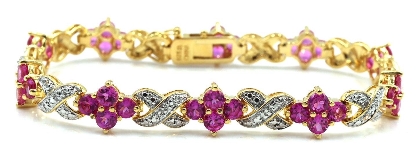 925 Sterling silver white and pink crystal link bracelet