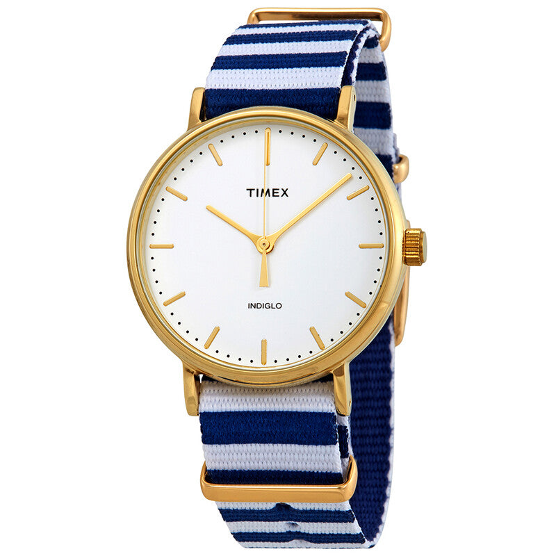 Timex Fairfield Womens White Dial Blue and White Nylon Strap Quartz Watch