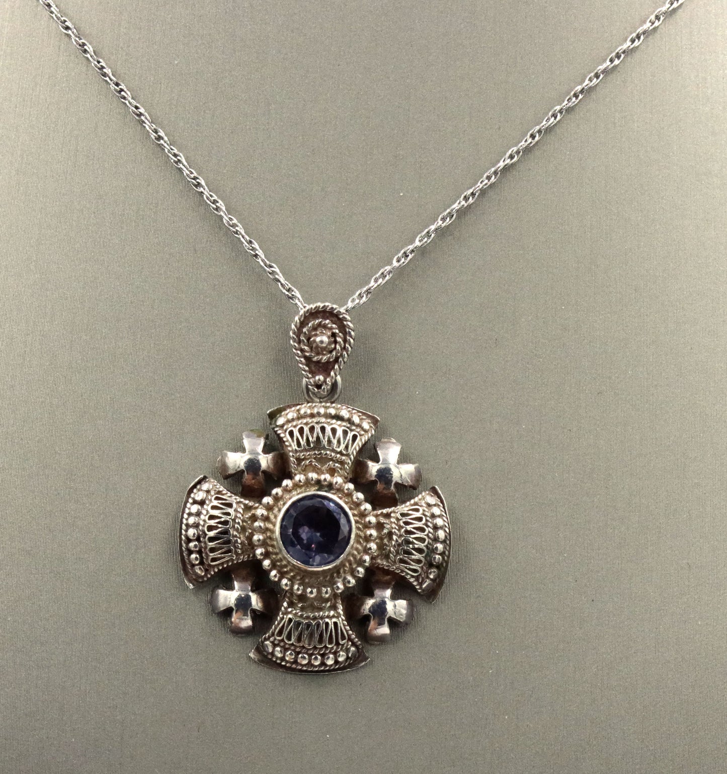 925 Sterling silver signed Jerusalem Jordan pendant on chain