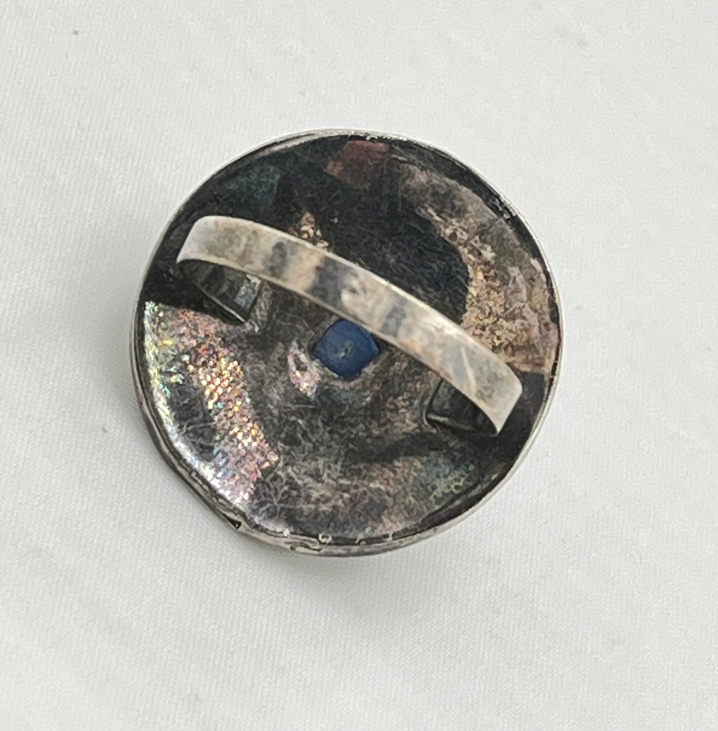 925 Sterling Silver Vintage Etruscan Revival Design Blue Opal Ring