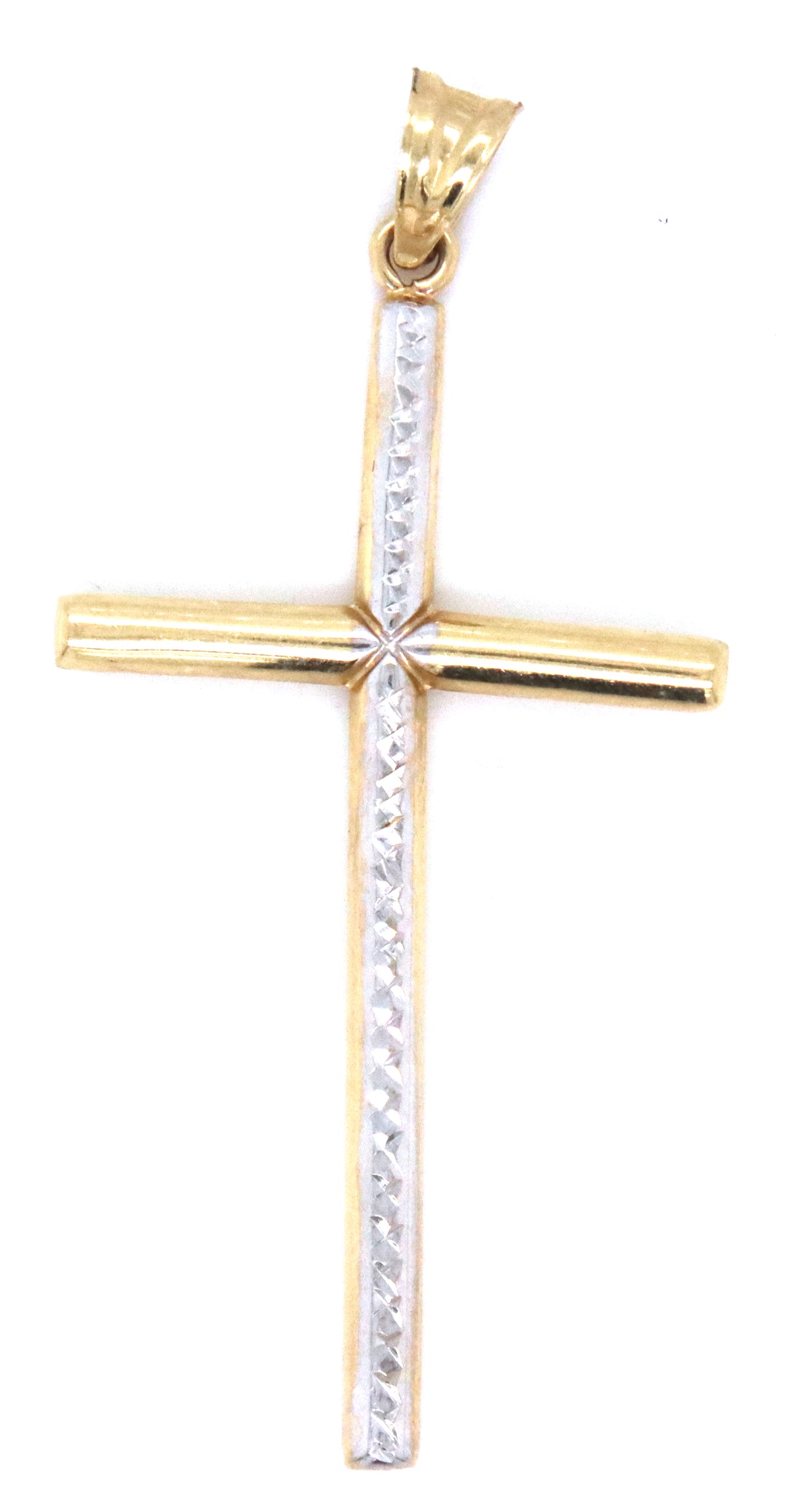 14kt Two tone gold diamond cut cross pendant