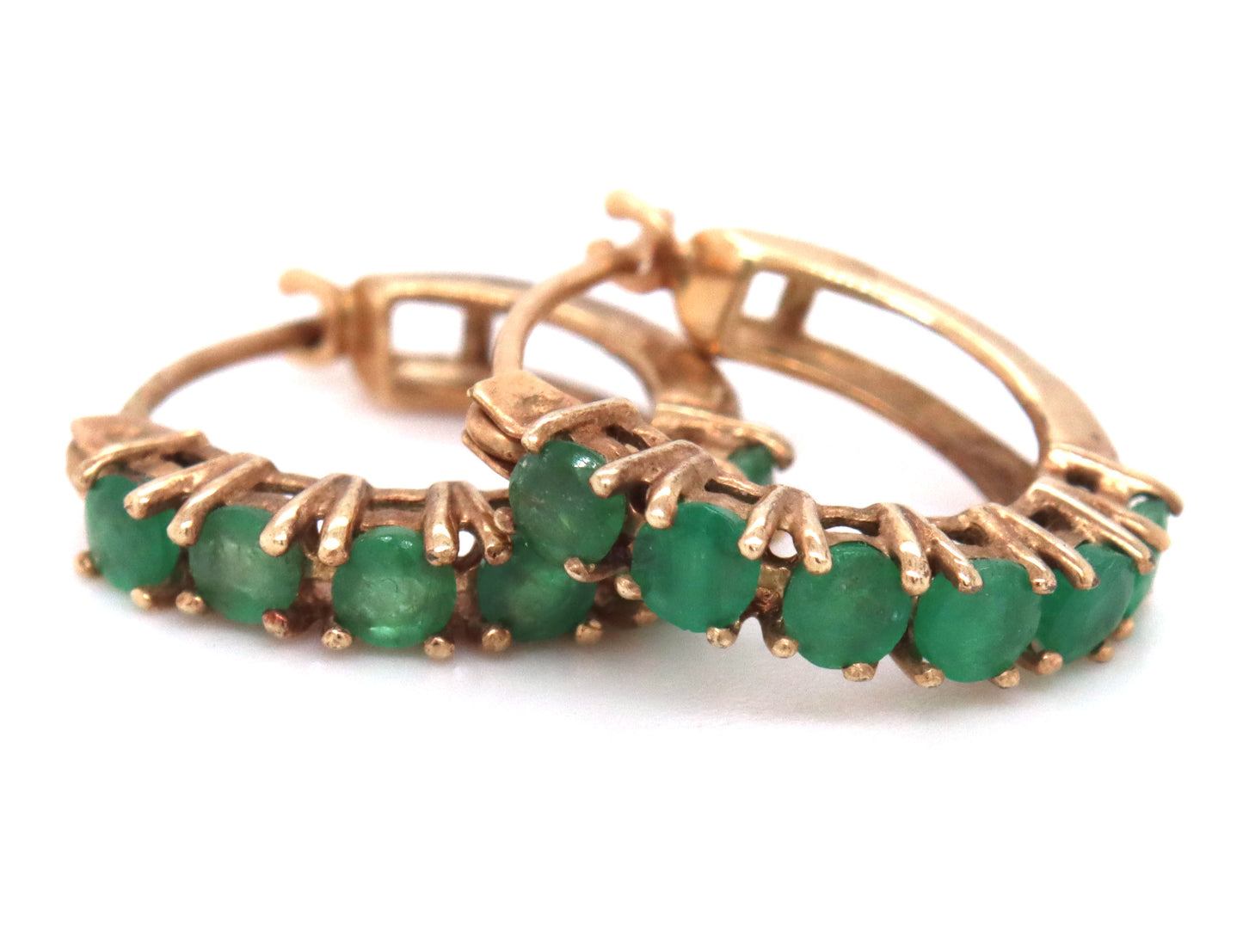 10kt Yellow gold emerald hoop earrings