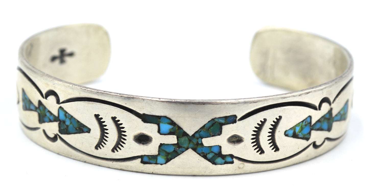 Vintage 925 sterling silver signed Turquoise cuff bangle