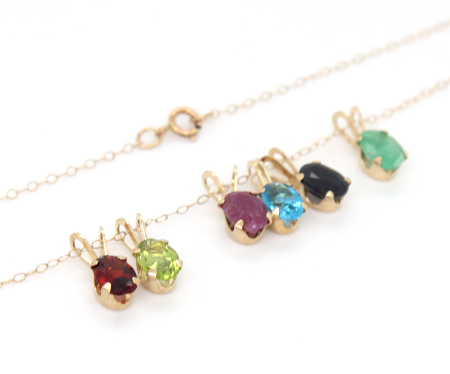 14kt Yellow gold multi color gemstone pendant on chain