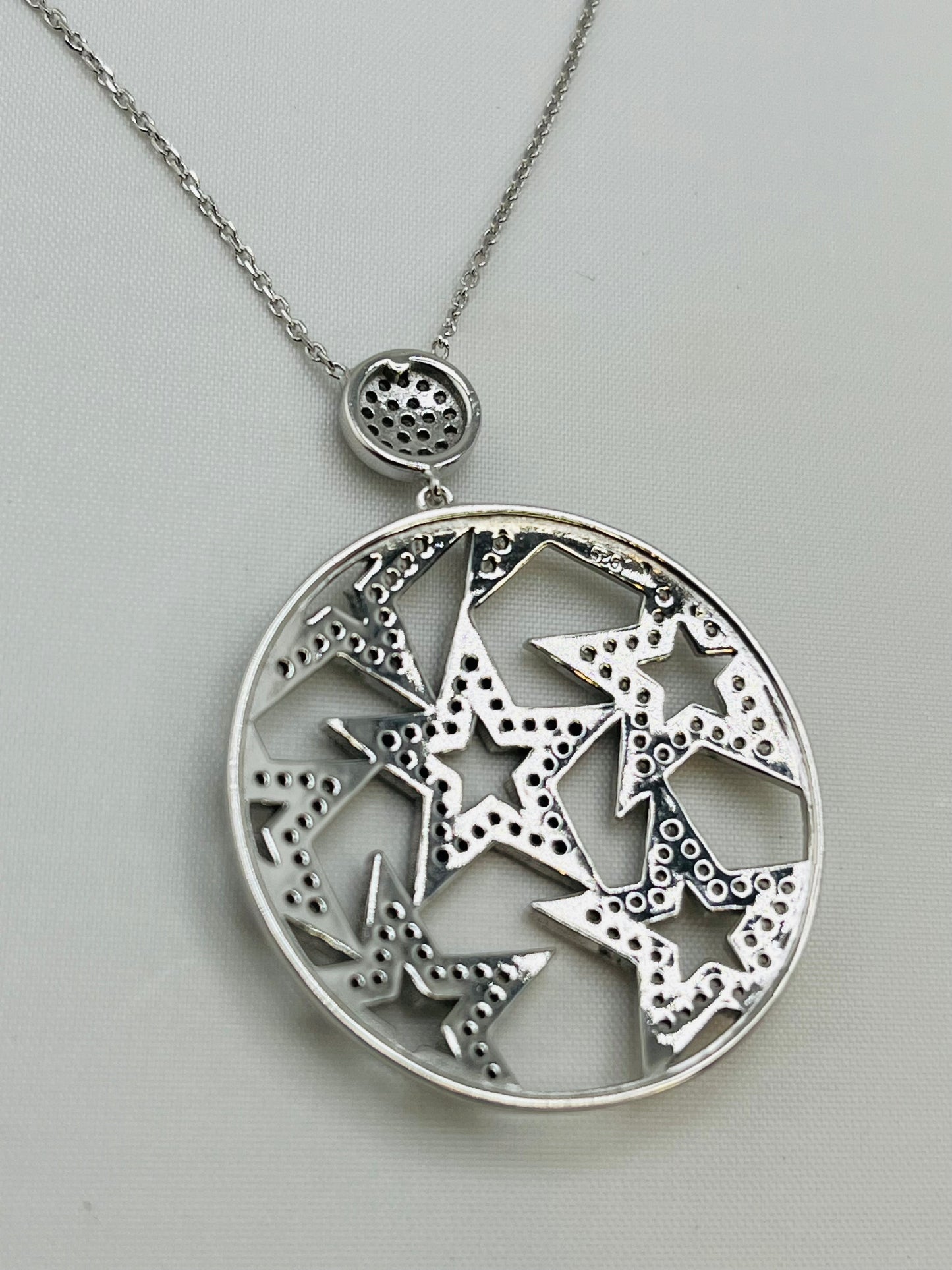 925 Sterling Silver Lucky Star Necklace Clear and Blue Pave Crystal