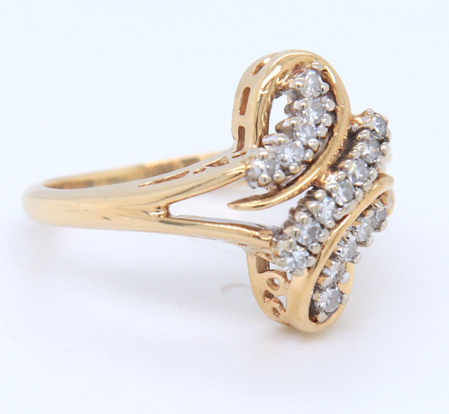 Gorgeous 14KT Yellow Gold Diamond Bypass Ring