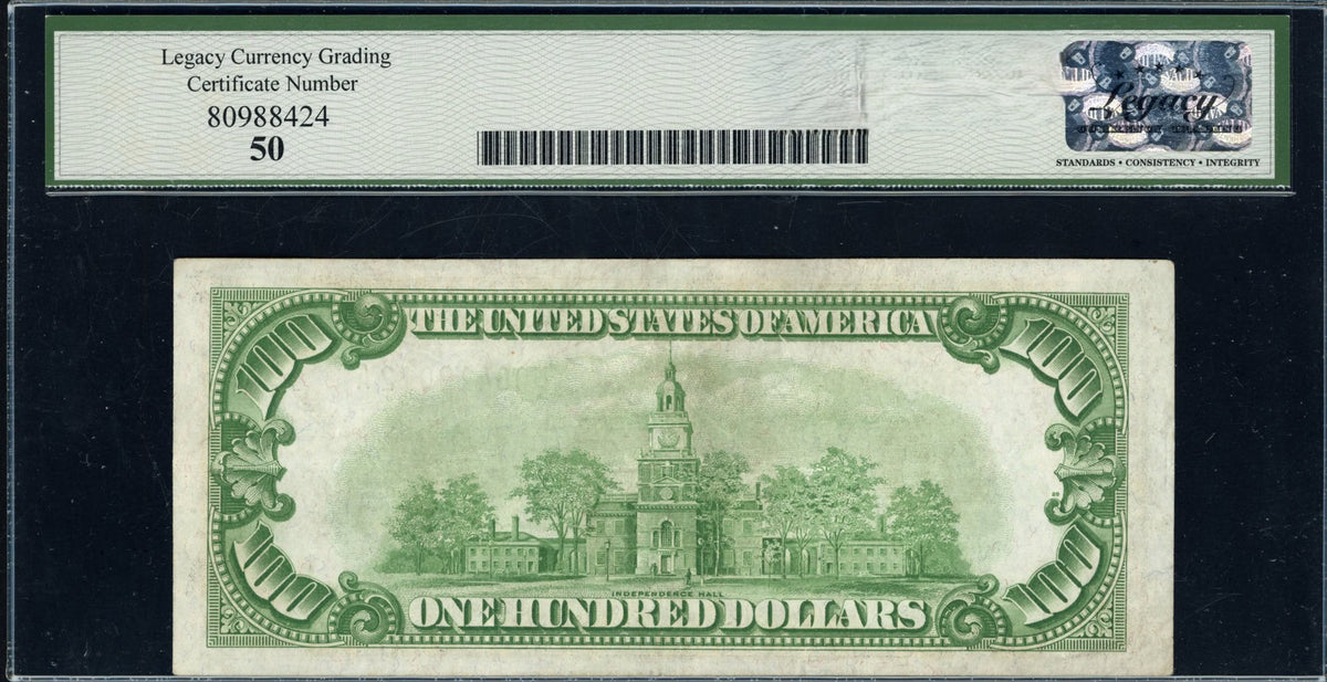 1928A $100 Federal Reserve Note, St. Louis, Fr. 2151a-H, Legacy AU 50