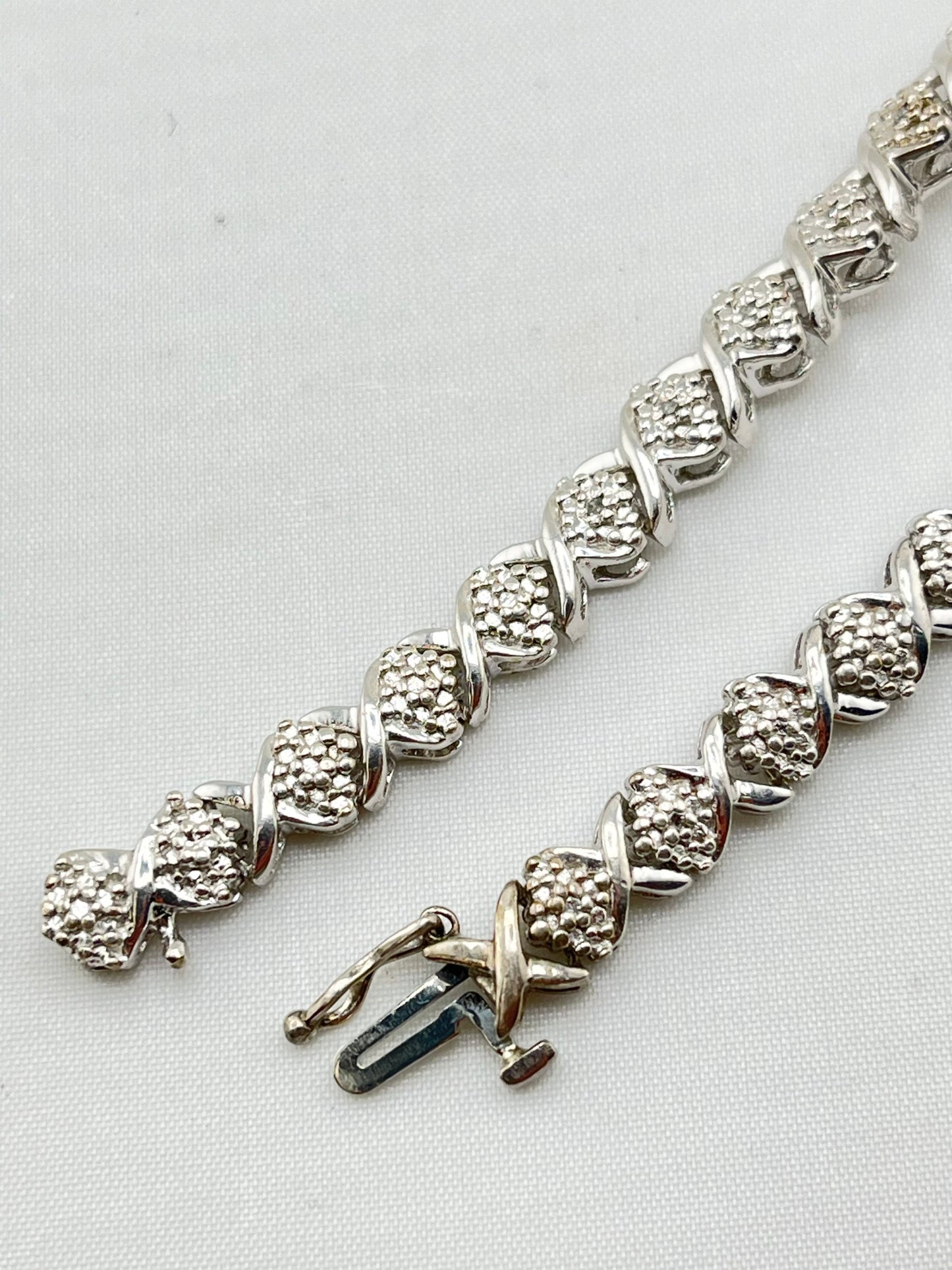 925 Sterling Silver "S" Link Diamond Tennis Bracelet