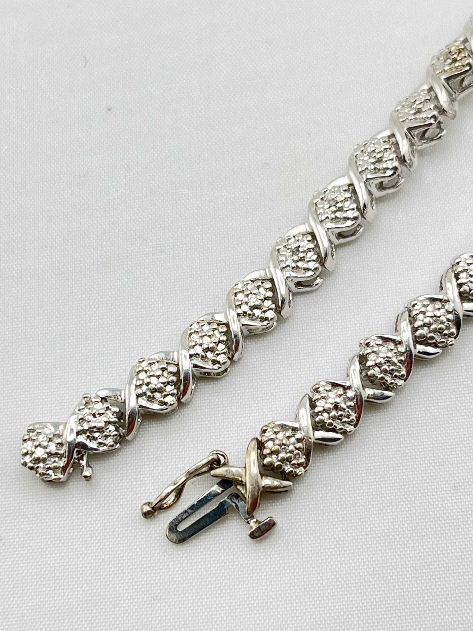 925 Sterling Silver "S" Link Diamond Tennis Bracelet