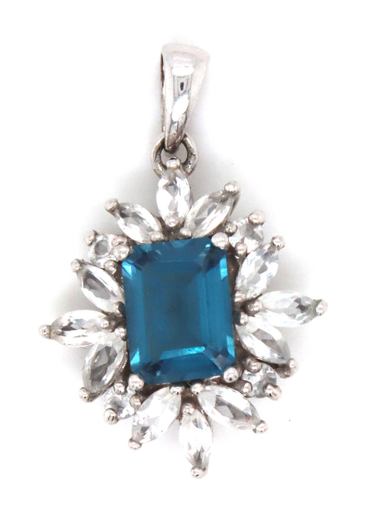 10kt White gold blue and white sapphire pendant
