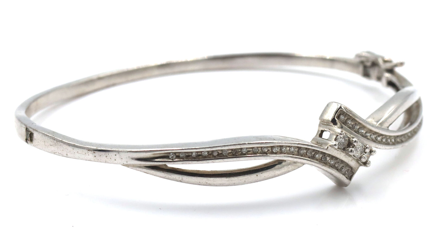 925 Sterling silver diamond bypass bangle bracelet