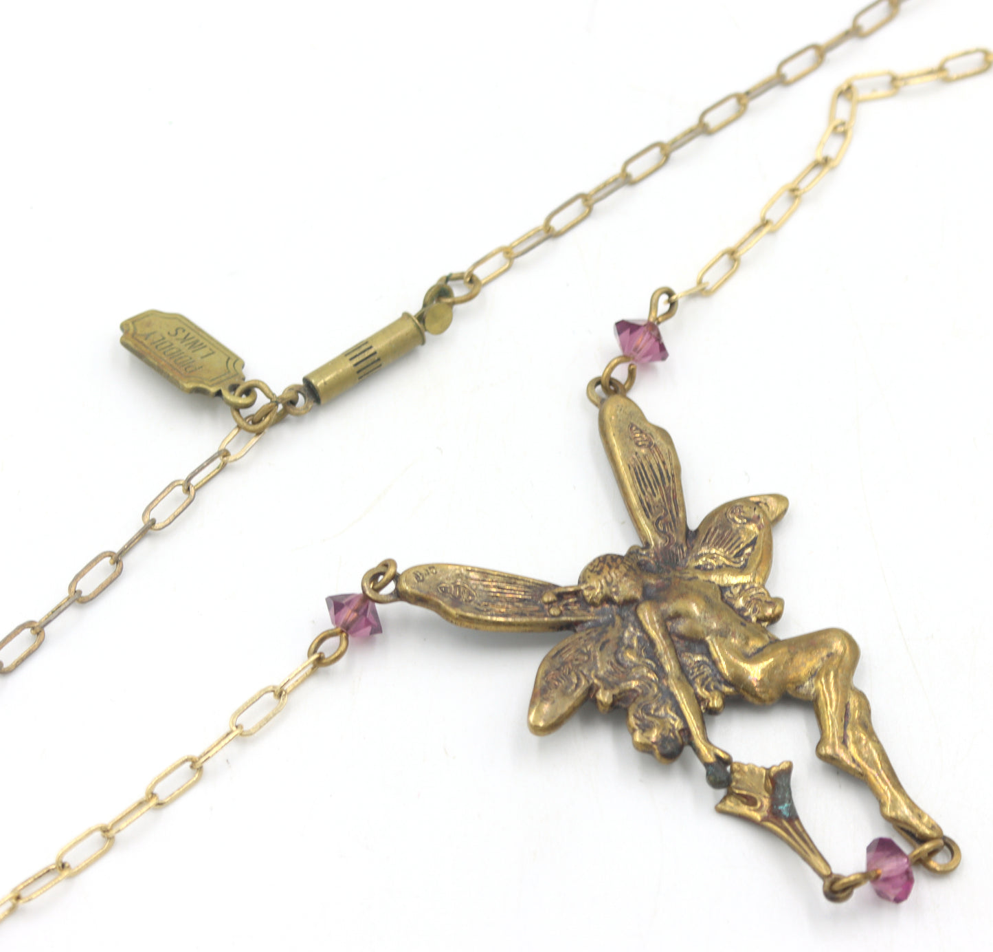 Set of Vintage brass Pididdly links fairy necklace and dangle earrings